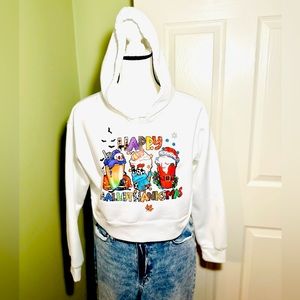 Halloween/Thanksgiving/Christmas Crop Hoodie Sweatshirt(Lattes Hallothanksmas)🎉